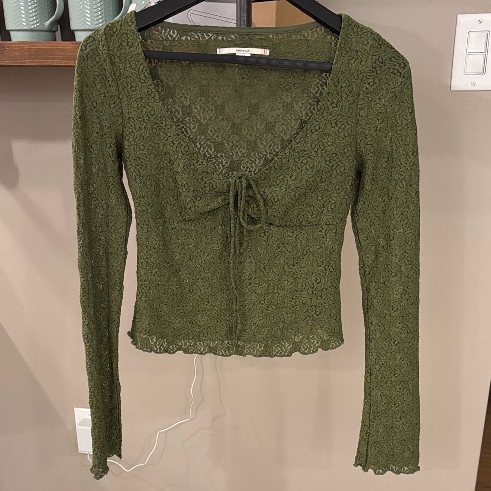 Kimchi Blue Green Lace Tie Front Top Size Small